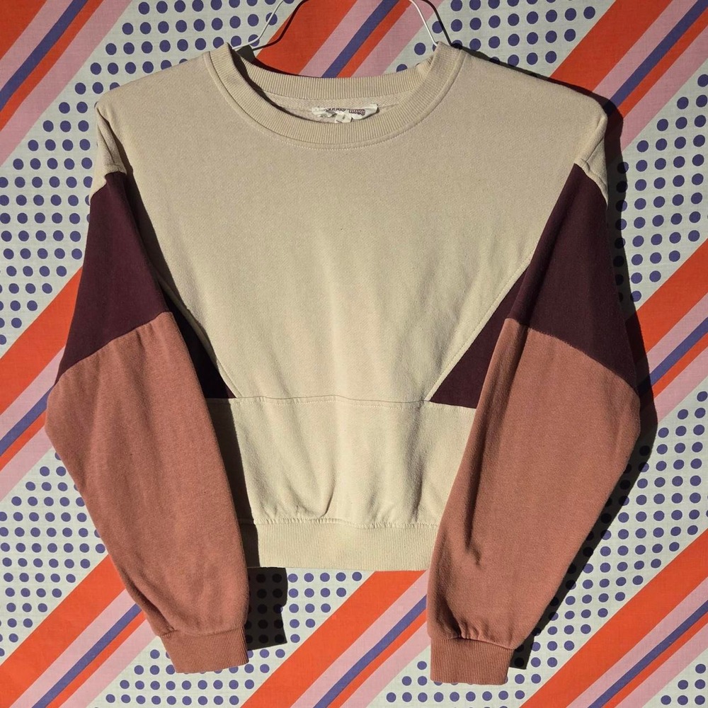 Hippie Rose Vintage Crop Sweatshirt Tan Multi Boho Retro Small